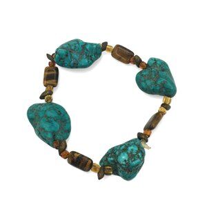 Vintage Chunky Turquoise Stones and Tiger Eye Bracelet - Beautiful